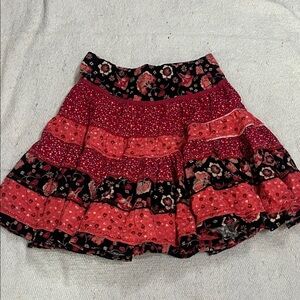 (097)Pumpkin Patch Floral Tiered Skirt - Red and Black